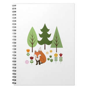 Scandinavian Style Fox Flowers Trees Illustration Notebook