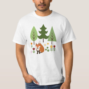 Scandinavian Style Fox Flowers Trees Illustration T-Shirt