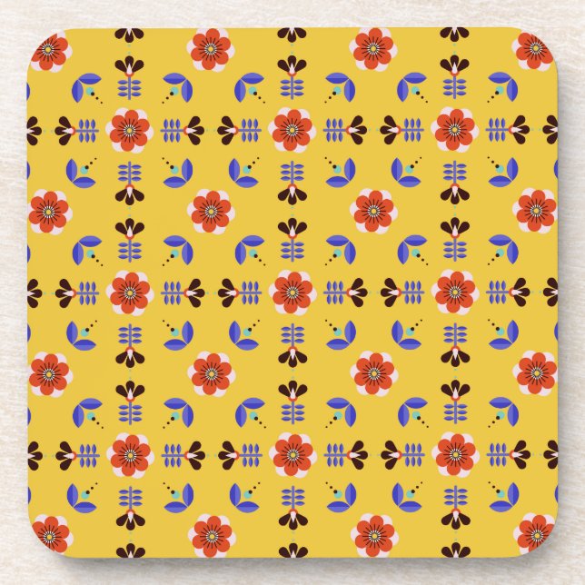 Scandinavian Style Geometric Floral Pattern Coaster (Front)