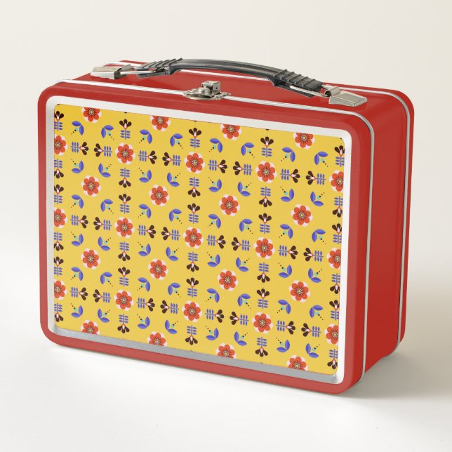 Scandinavian Style Geometric Floral Pattern Metal Lunch Box (Front)
