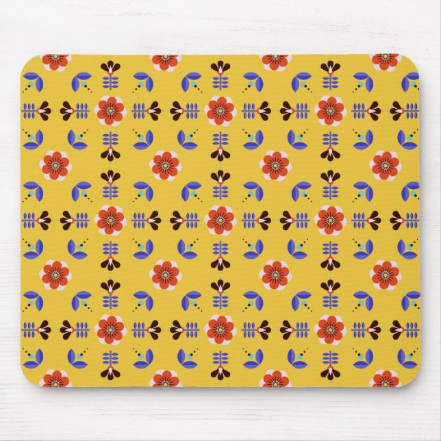 Scandinavian Style Geometric Floral Pattern Mouse Pad (Front)