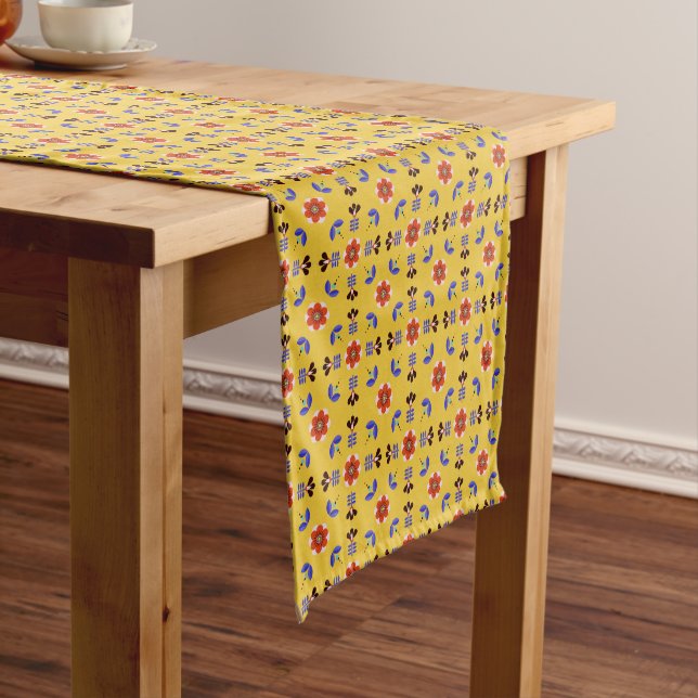 Scandinavian Style Geometric Floral Pattern Short Table Runner (In Situ)