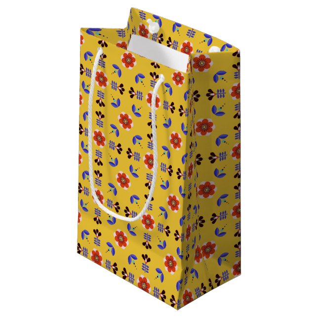 Scandinavian Style Geometric Floral Pattern Small Gift Bag (Front Angled)