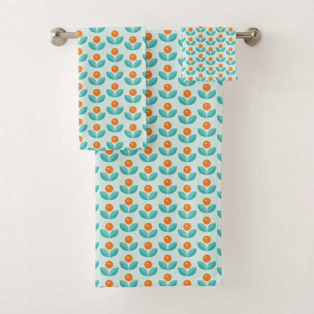 Scandinavian Style Geometric Orange Pattern Bath Towel Set (Insitu)