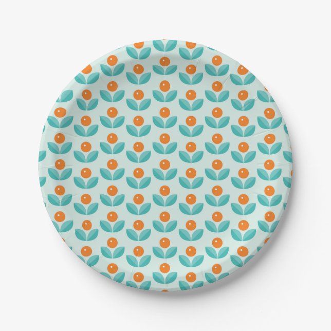 Scandinavian Style Geometric Orange Pattern Paper Plate (Front)