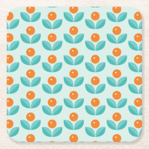 Scandinavian Style Geometric Orange Pattern Square Paper Coaster