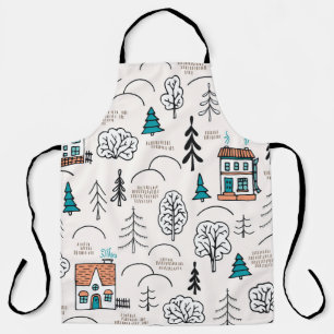 Scandinavian Style Houses Forest Pattern Apron