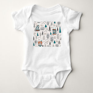 Scandinavian Style Houses Forest Pattern Baby Bodysuit