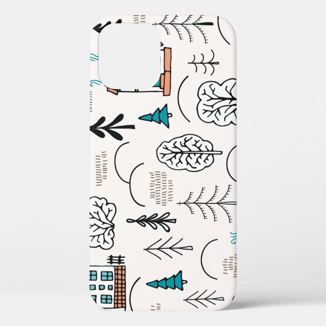 Scandinavian Style Houses Forest Pattern Case-Mate iPhone Case (Back)