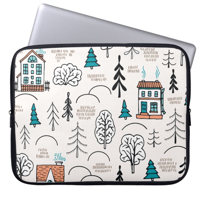 Scandinavian Style Houses Forest Pattern Laptop Sleeve (Front)
