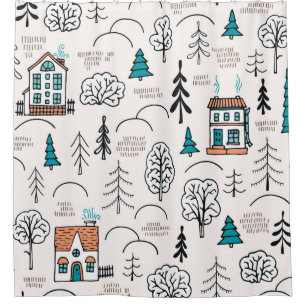 Scandinavian Style Houses Forest Pattern Shower Curtain