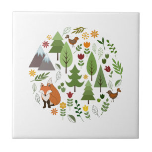 Scandinavian Style Illustrations Circle Ceramic Tile