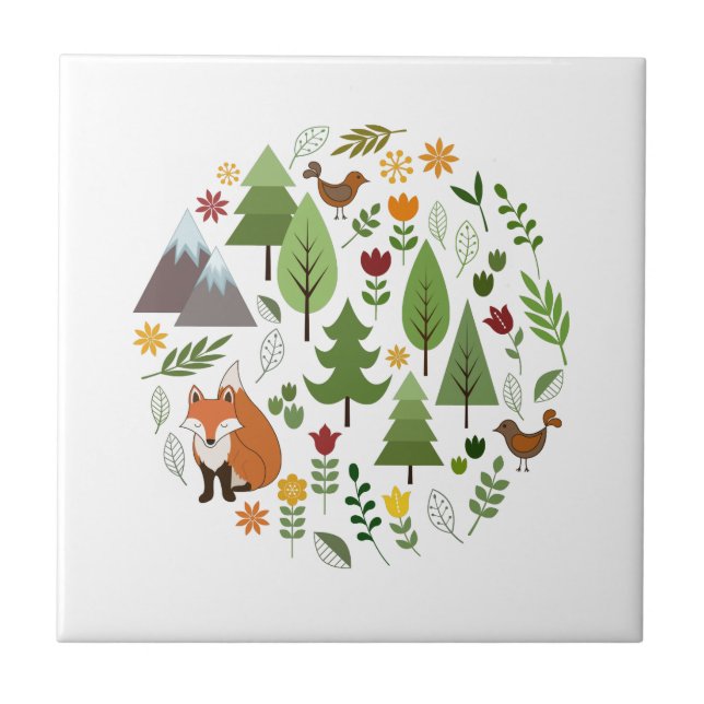 Scandinavian Style Illustrations Circle Ceramic Tile (Front)