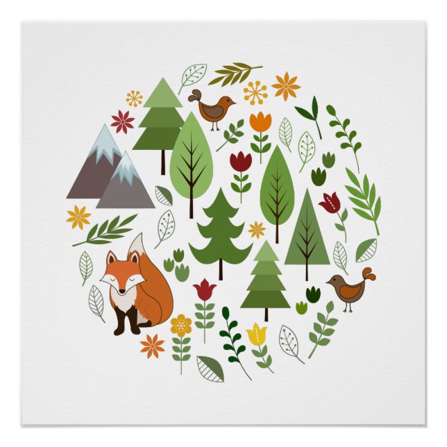 Scandinavian Style Illustrations Circle Poster (Front)