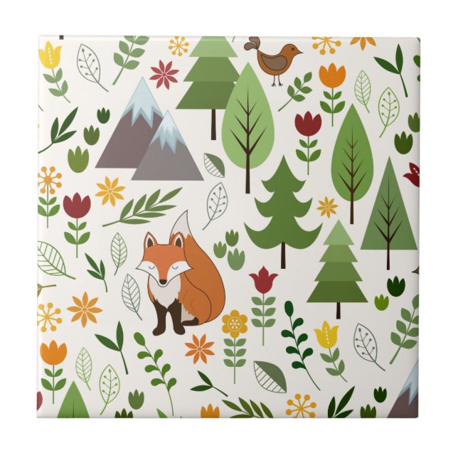 Scandinavian Style Illustrations on Cream Ceramic Tile (Front)