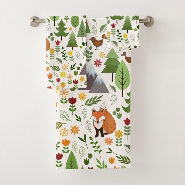 Scandinavian Style Illustrations on Cream Pattern Bath Towel Set (Insitu)