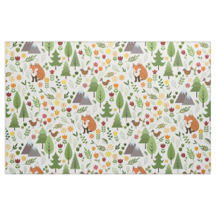 Scandinavian Style Illustrations on Cream Pattern Fabric