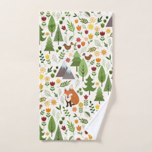 Scandinavian Style Illustrations on Cream Pattern Hand Towel