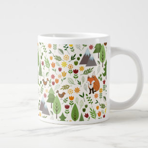 Scandinavian Style Illustrations on Cream Pattern Large Coffee Mug