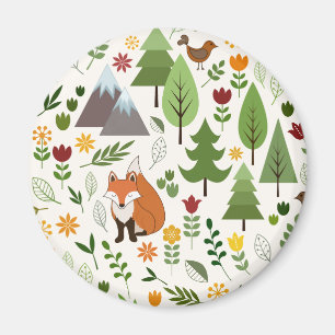 Scandinavian Style Illustrations on Cream Pattern Magnet