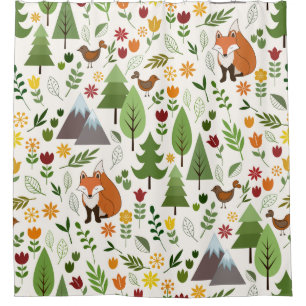 Scandinavian Style Illustrations on Cream Pattern Shower Curtain