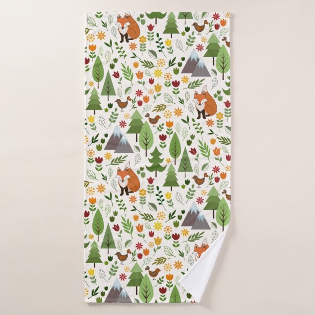 Scandinavian Style Illustrations on Crm Rpt Ptn Bath Towel (Bath Towel)