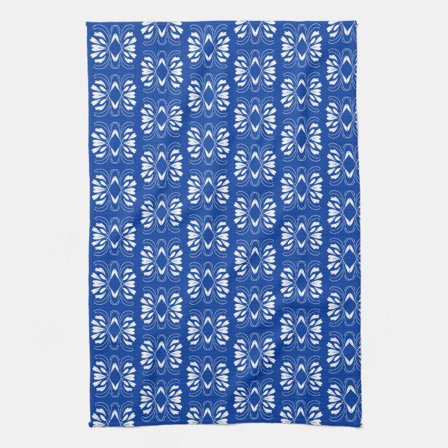 Scandinavian Style Modern Blue White Fair Design Tea Towel (Vertical)