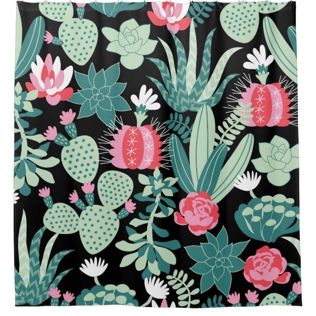 Scandinavian Style Succulents Seamless Pattern Shower Curtain (Front)