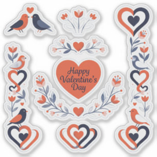 Scandinavian Style Valentine Hearts & Birds Sticke