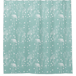 Scandinavian Style White Flamingos on Light Teal   Shower Curtain