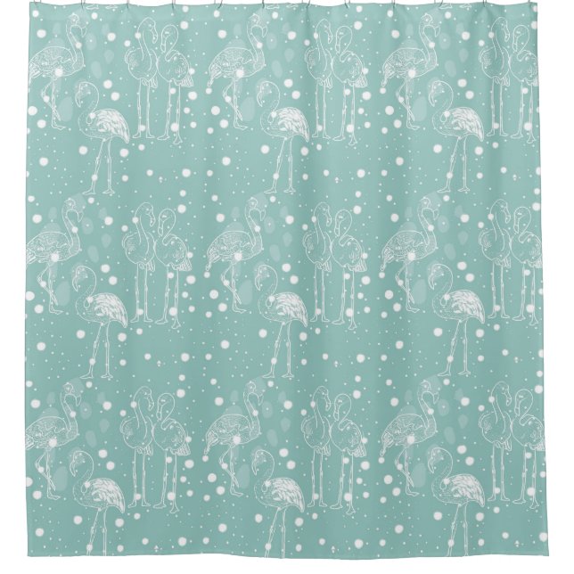 Scandinavian Style White Flamingos on Light Teal   Shower Curtain (Front)