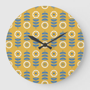 Scandinavian Stylised Flower Pattern Large Clock