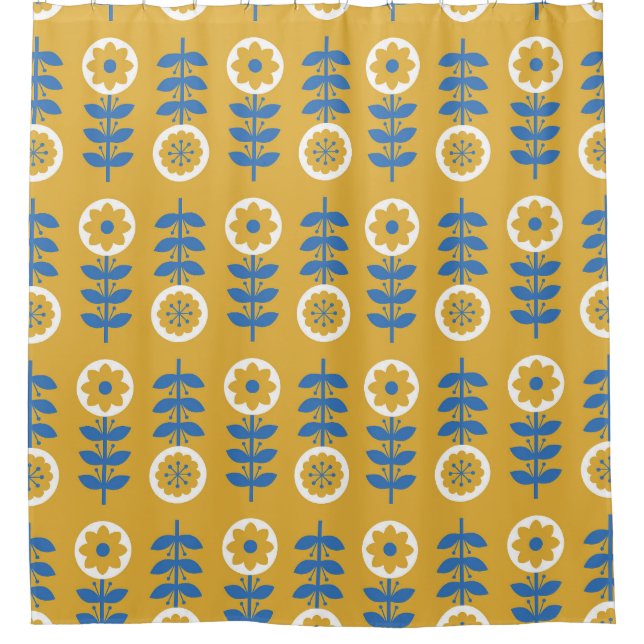Scandinavian Stylised Flower Pattern Shower Curtain (Front)
