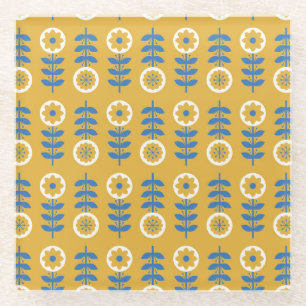 Scandinavian Stylized Flower Pattern Glass Coaster