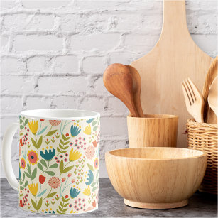 Scandinavian Summer Floral Pattern Bright Colours Coffee Mug