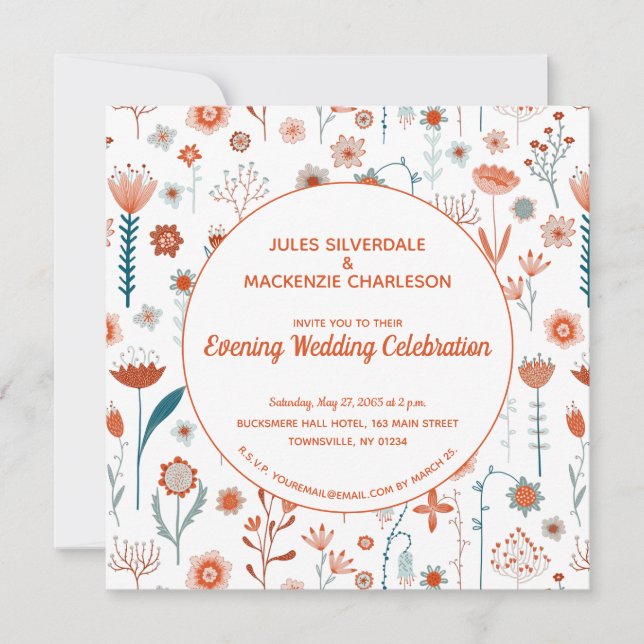 Scandinavian Summer Flowers Boho Evening Wedding Invitation (Front)