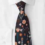 Scandinavian Summer Flowers Dark Tie<br><div class="desc">Modern Scandinavian style folk flower pattern in pastel colours on a dark background.
A coordinating tie to match your celebration.</div>