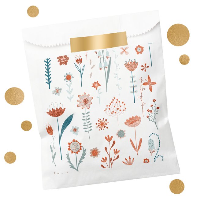 Scandinavian Summer Flowers Favour Bag (Modern Japandi style floral favor bags)