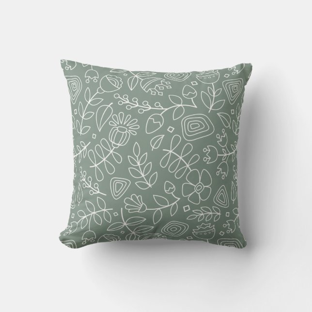 Scandinavian summer flowers on sage green cushion (Front)
