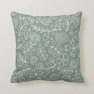 Scandinavian summer flowers on sage green cushion