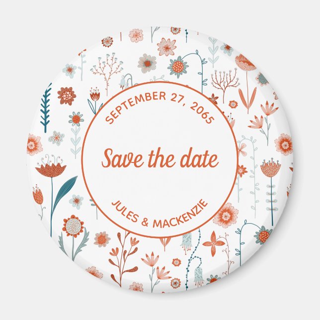 Scandinavian Summer Flowers Save the Date Magnet (Front)