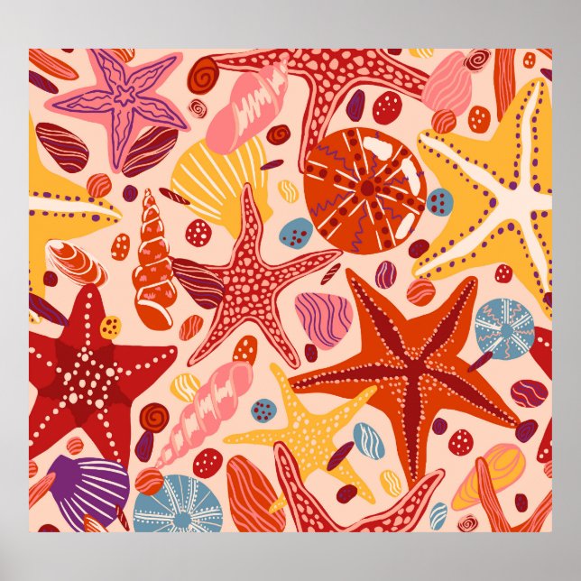 Scandinavian Summer Sea: Starfish Pattern Poster (Front)