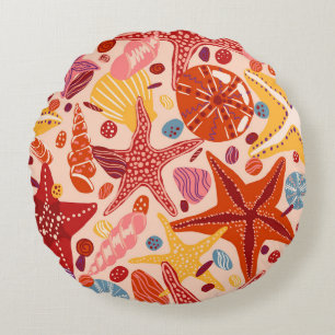 Scandinavian Summer Sea: Starfish Pattern Round Cushion