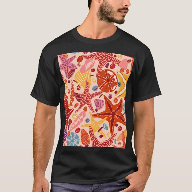 Scandinavian Summer Sea: Starfish Pattern T-Shirt (Front)