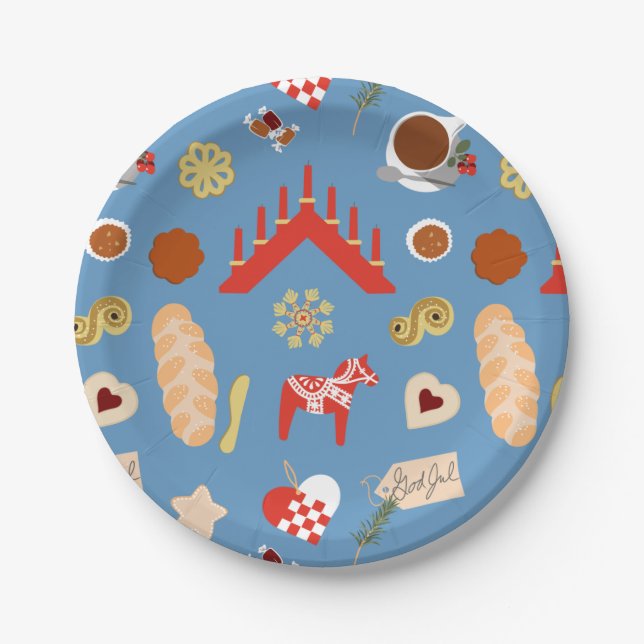 Scandinavian/Swedish Jul Christmas pastries design Paper Plate (Front)