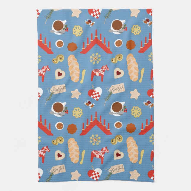 Scandinavian/Swedish Jul Christmas pastries design Tea Towel (Vertical)