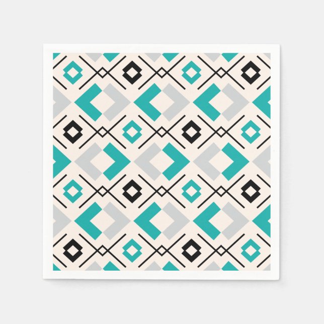 Scandinavian teal grey and beige geometric napkin (Front)