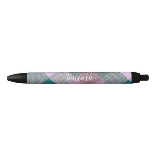Scandinavian Teal Pink Personalised Custom Black Ink Pen