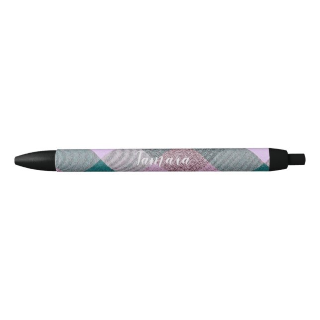 Scandinavian Teal Pink Personalised Custom Black Ink Pen (Front)