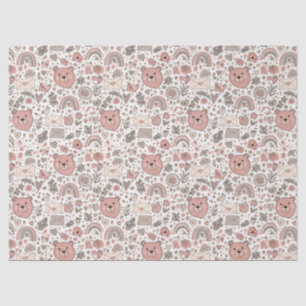 Scandinavian Teddy Bear Boho Pattern Tissue Paper